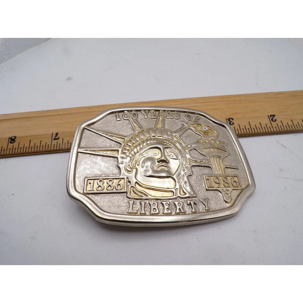 Vintage 1986 Statue of Liberty Centennial Belt Buckle 1886-1986 Two-Tone Silver
